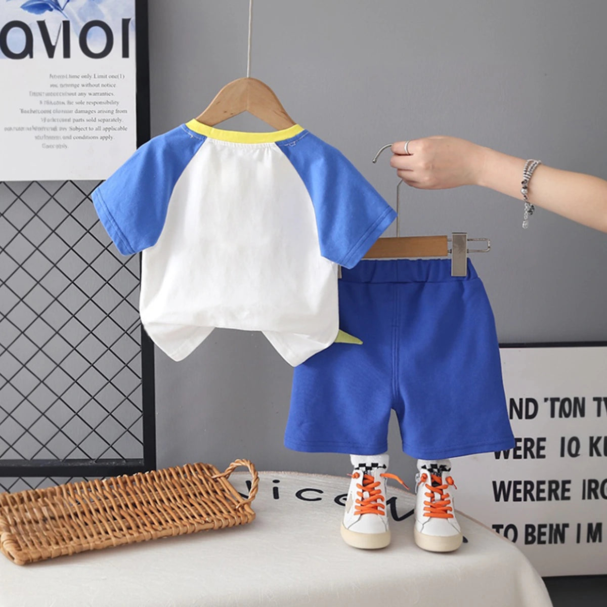 Boys Blue Dinosaur Graphic Short Sleeves T-Shirt With Elasticated Shorts Sets Sets
