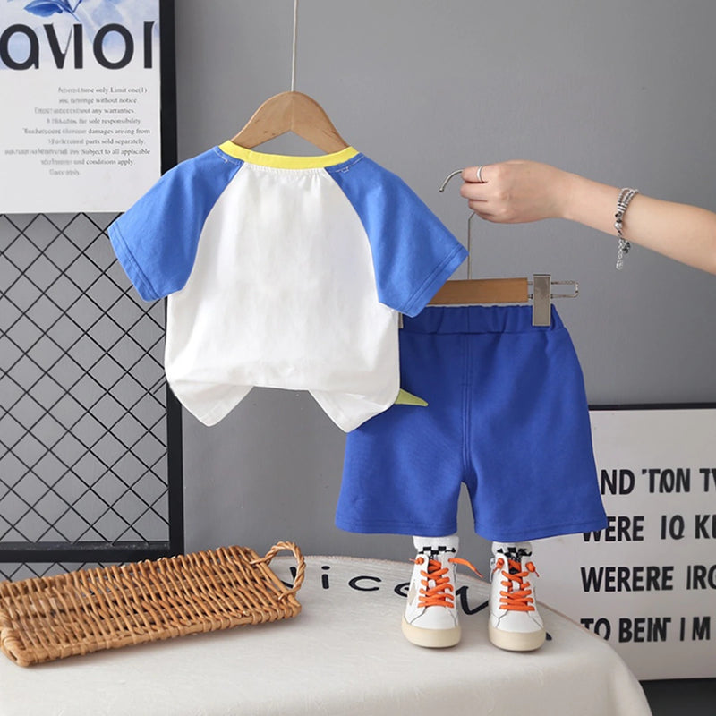 Boys Blue Dinosaur Graphic Short Sleeves T-Shirt With Elasticated Shorts Sets Sets