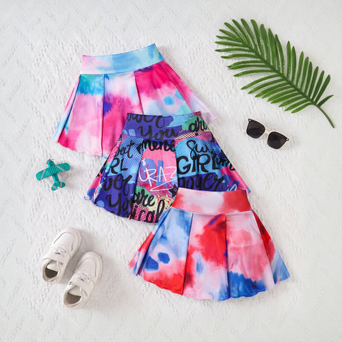 Girls Multicolor Tie & Die Print Flared Skorts Pack Of 3 Skirts Multicolor 7-8 Y