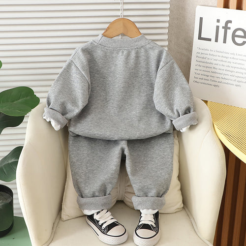 Boys Grey Typographic Embroidered Sweatshirt With Pants Set 2 pc. Sets