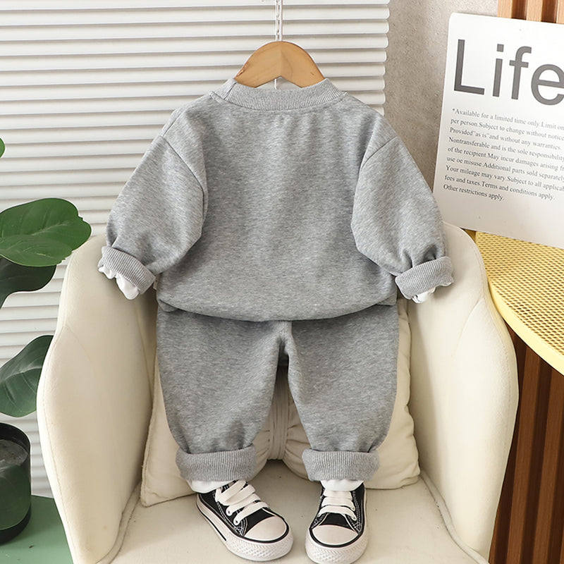 Boys Grey Typographic Embroidered Sweatshirt With Pants Set 2 pc. Sets