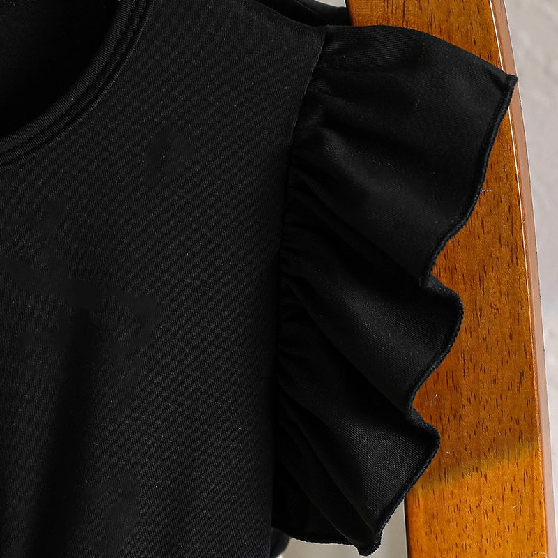 Girls Black Embroidered Tulle Overlay Fit & Flare Dress Casual Dresses