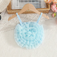 Girls Sky Blue 3D Flower Applique Crop Top With Denim Skirts Set Sets