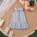 Girls Light Blue Cherry Print Peter Pan Collar Dress Casual Dresses Light Blue 1-2 Y