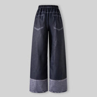 Girls Black Denim-Style Print Knitted Wide-Leg Pants Pants