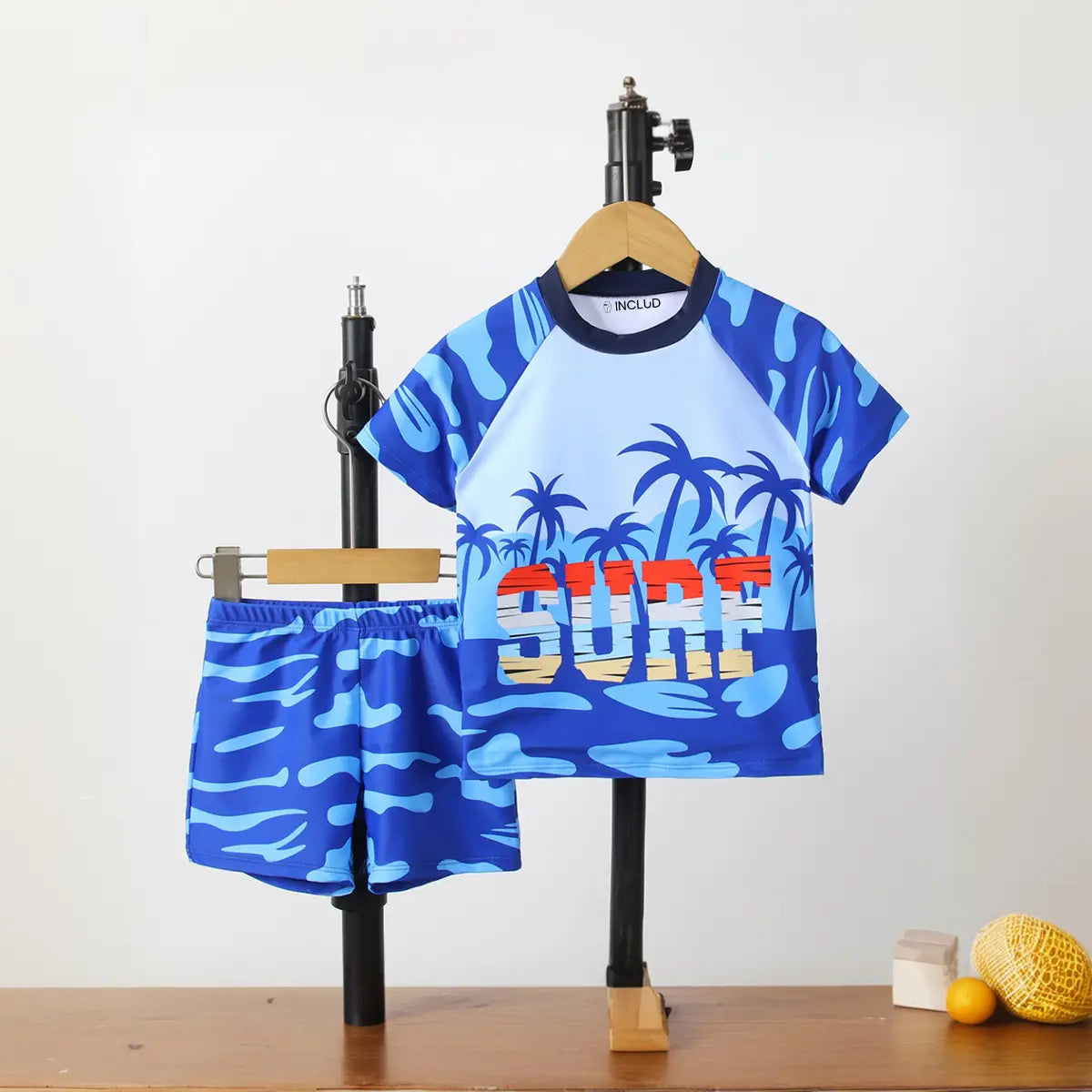 Boys Blue Tropical Print T-Shirt With Shorts Swimwear Sets Beachwear Blue 3-4 Y