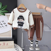 Boys Brown Graphics Printed Sweatshirt With Jogger Sets Sets Brown 1-2 Y