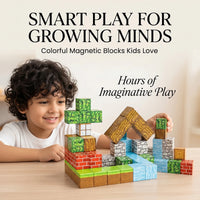 Multicolor pixel magnetic building blocks in a 48-piece set with storage bag