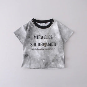 Boys Grey Typographic Printed T-Shirt With Denim Shorts Sets Sets