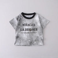 Boys Grey Typographic Printed T-Shirt With Denim Shorts Sets Sets
