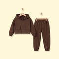 Girls Brown Solid Long Sleeve Hooded Sweatshirt & Pants Sets 2 pc. Sets Brown 3-4 Y