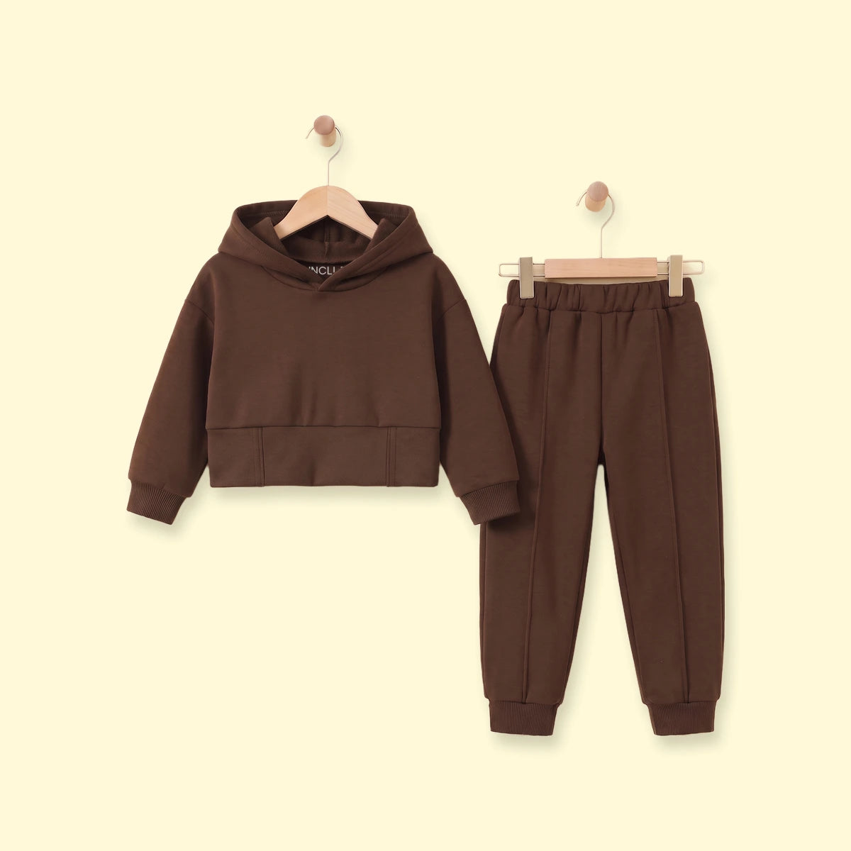 Girls Brown Solid Long Sleeve Hooded Sweatshirt & Pants Sets 2 pc. Sets Brown 3-4 Y