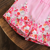 Girls Pink Floral Print Sleeveless Top With Shorts Sets 2 pc. Sets