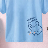 Girls Blue Short Sleeve Happy Weekend Typography Print T-Shirt Tshirts