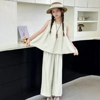 Girls Beige Sleeveless A-line Top With Pants Co-ord Sets Sets
