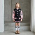 Girls Pink Alphanumeric Printed Varsity Jacket With Pleated Skirt Sets 2 pc. Sets Pink 5-6 Y