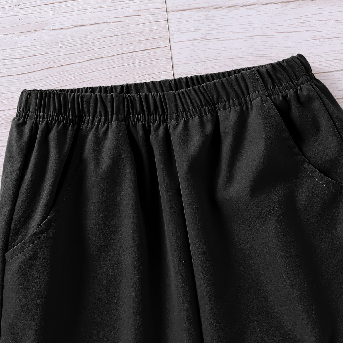 Boys Black Solid Elasticated Bottom Cargo Trouser Cargo Pants