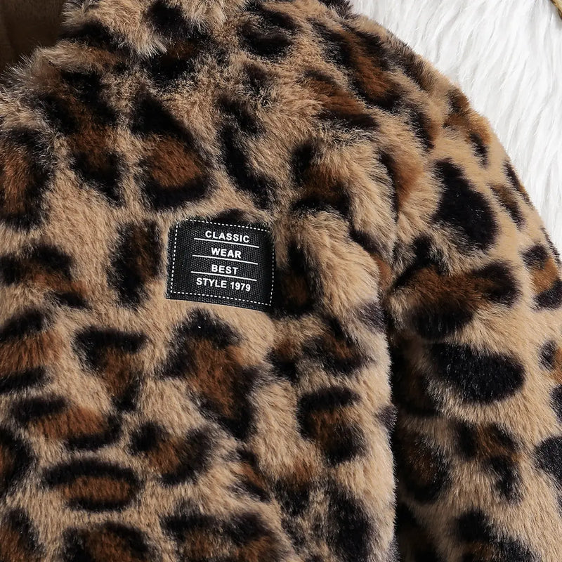 Girls Brown Leopard Print Polar Fleece Hooded Zipper Jacket Coats & Jackets