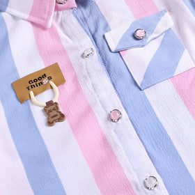Girls Pink Stripes Short Sleeve Shirt With Denim Capri Sets 2 pc. Sets