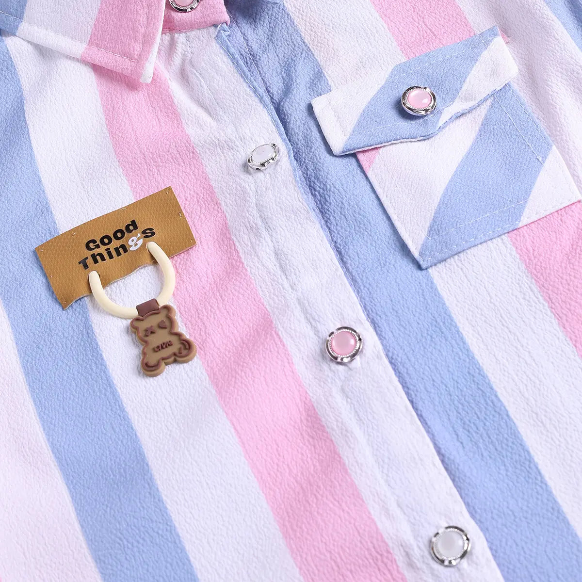 Girls Pink Stripes Short Sleeve Shirt With Denim Capri Sets 2 pc. Sets
