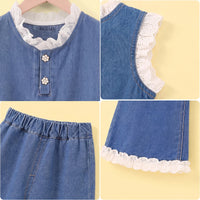 Girls Blue Denim Sleeveless Top with Pants Sets 2 pc. Sets