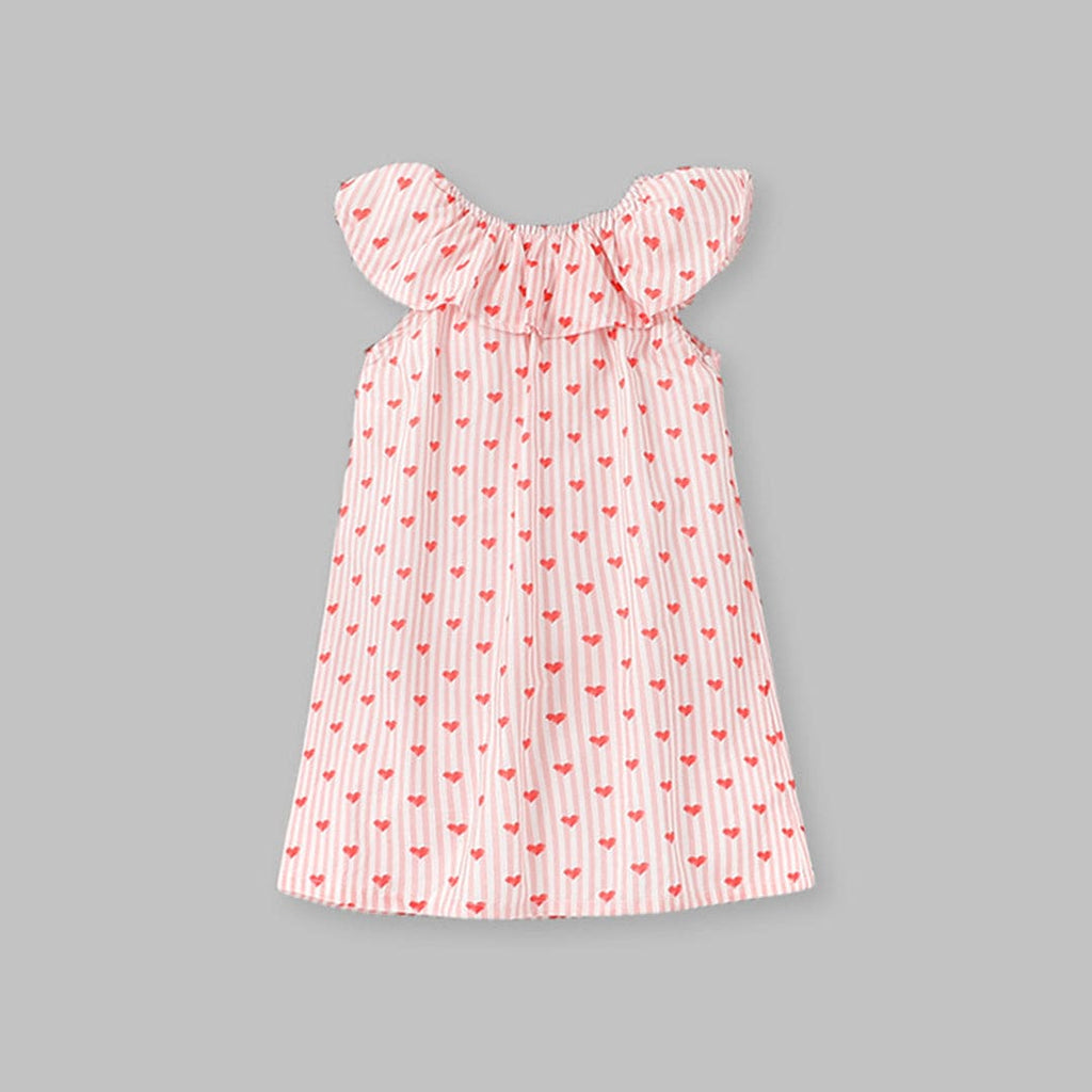 Girls Heart Print wide Neck A-Line Dress Casual Dresses   