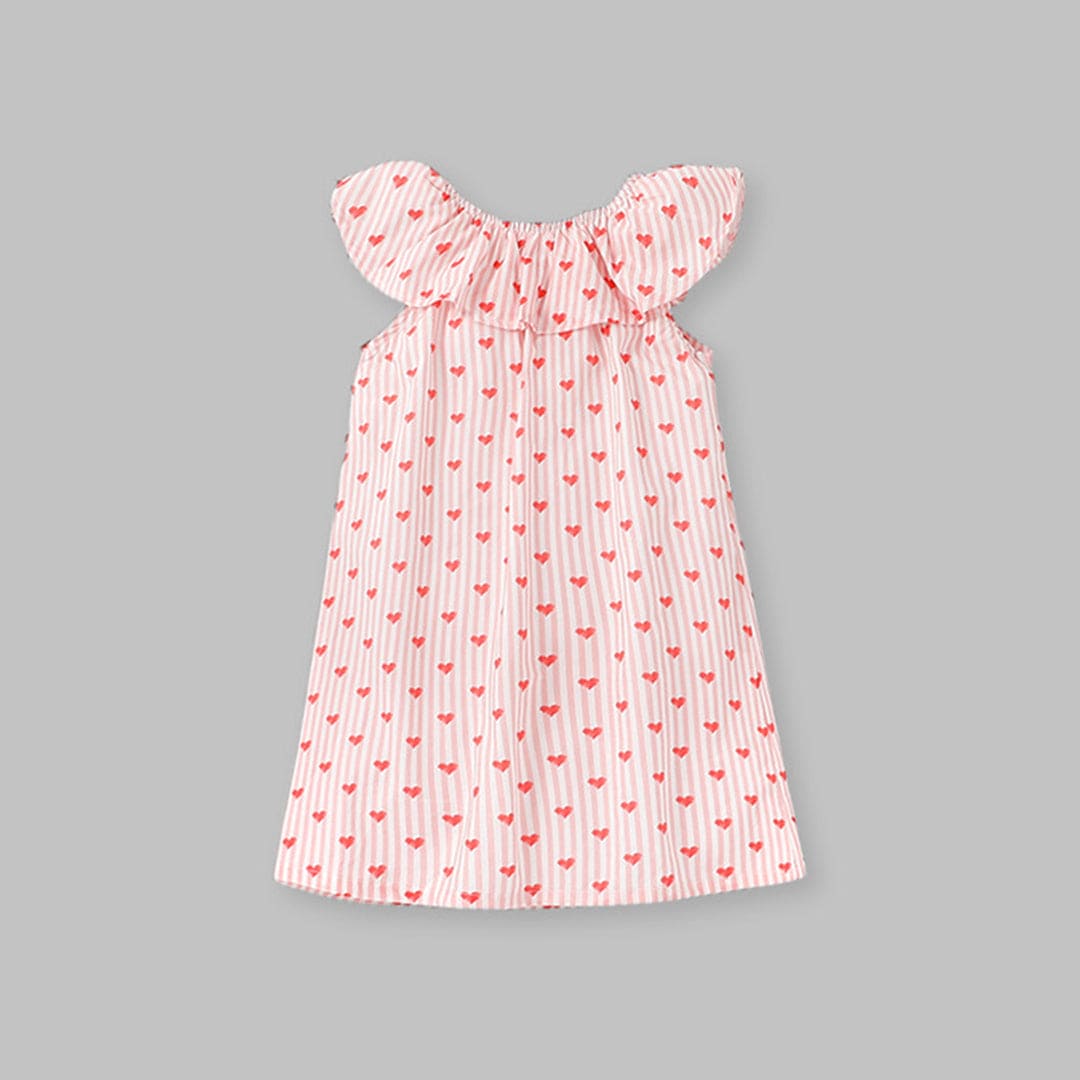 Girls Heart Print wide Neck A-Line Dress Casual Dresses   