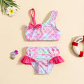 Girls Pink Mermaid Print Top With Briefs Two-Piece Swimwear Sets Sets Pink 1-2 Y
