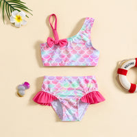 Girls Pink Mermaid Print Top With Briefs Two-Piece Swimwear Sets Sets Pink 1-2 Y