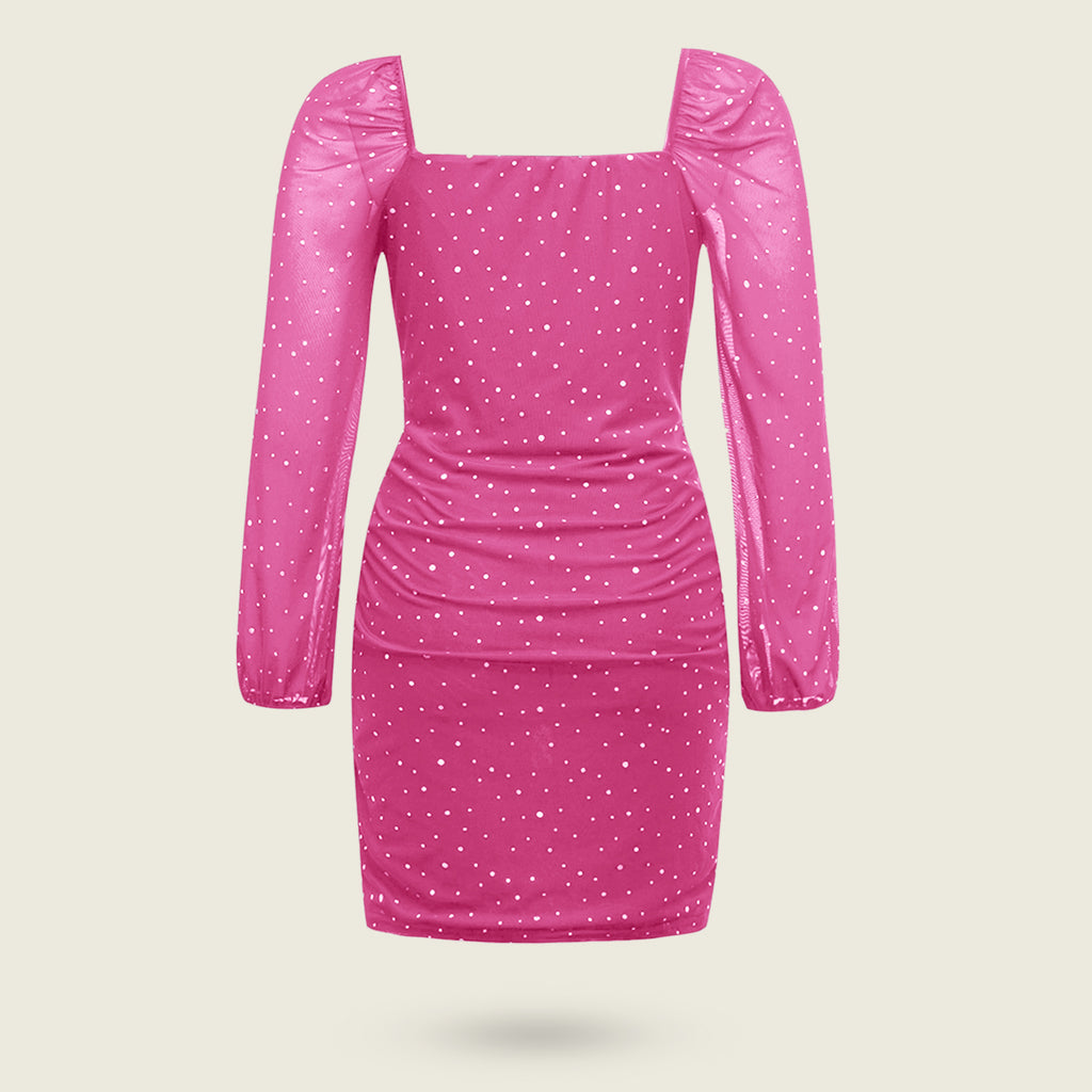 Girls Pink Sequined Long Sleeves Square Neck Bodycon Dress Party Dresses
