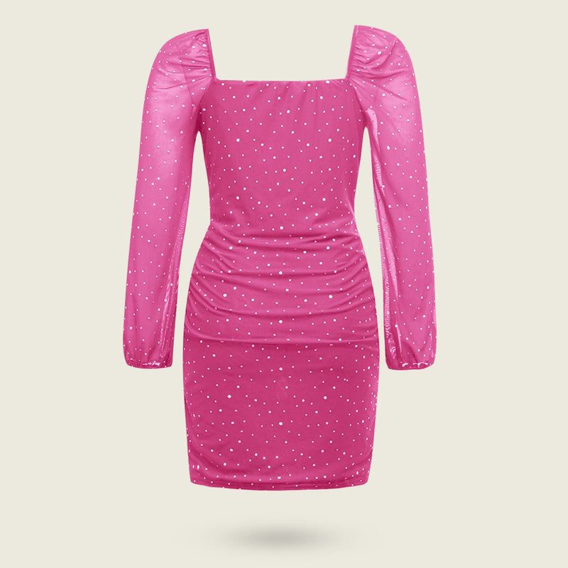 Girls Pink Sequined Long Sleeves Square Neck Bodycon Dress Party Dresses