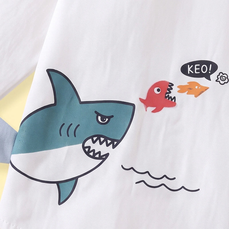 Boys White Shark Print Long Sleeve Shirt Shirts
