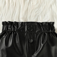 Girls White Ribbed Flutter Sleeve Top With Faux Leather Shorts Sets 2 pc. Sets