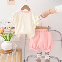 Girls Flower Printed Puff Sleeves Top With Pink Shorts Set 2 pc. Sets
