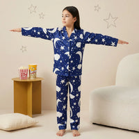 Girls Blue Star & Cloud All-over Printed Button-down Shirt With Pajama Co-ord Sets Sets Blue 7-8 Y