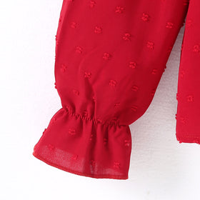 Girls Red Long Sleeve Ruffle Neck Summer Top With Skirts Sets 2 pc. Sets