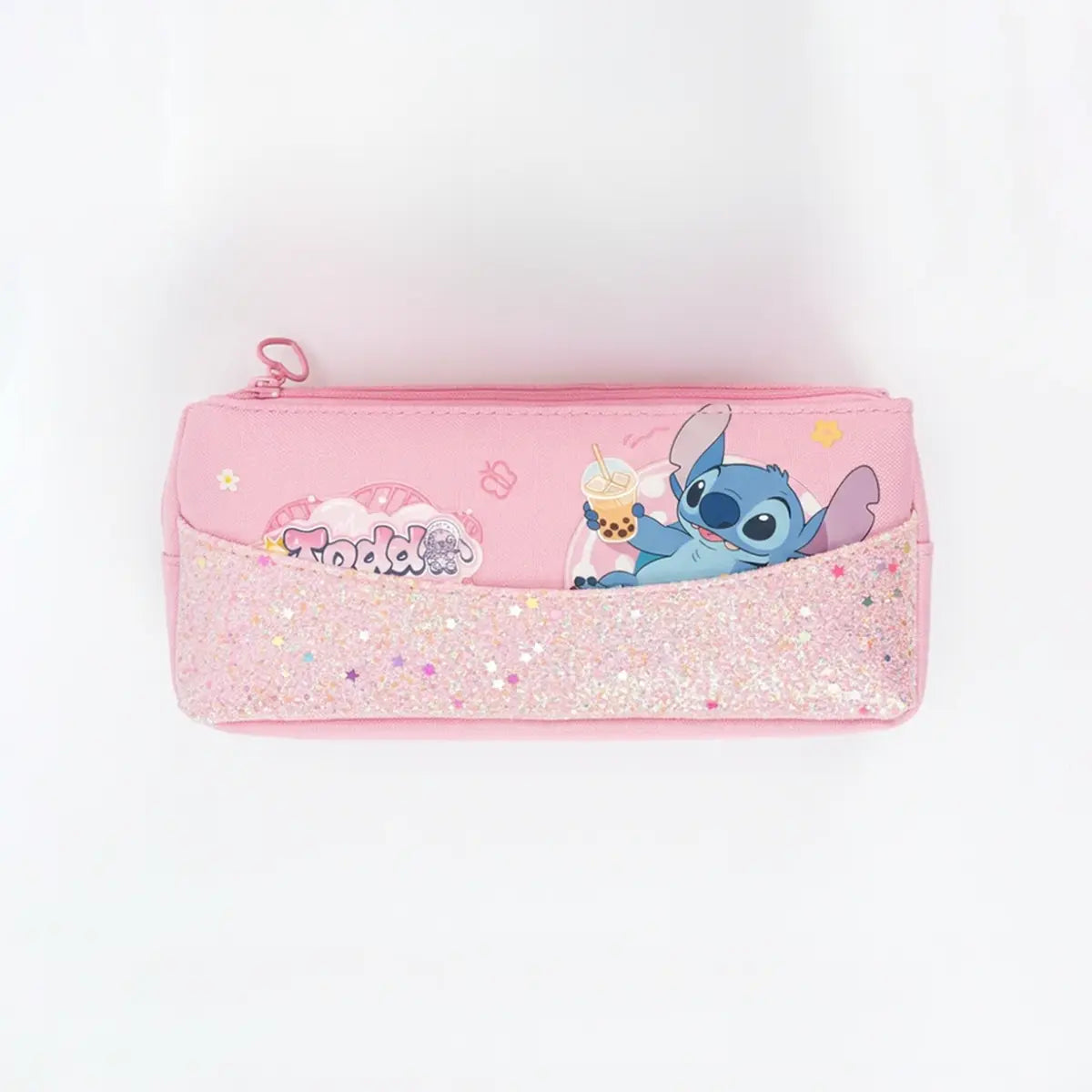Girls Pink Disney Stitch Glitter Pencil Case Trending Accessories Pink Onesize
