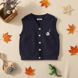 Boys Dark Blue Self-Design Sleeveless Knitted Cardigan