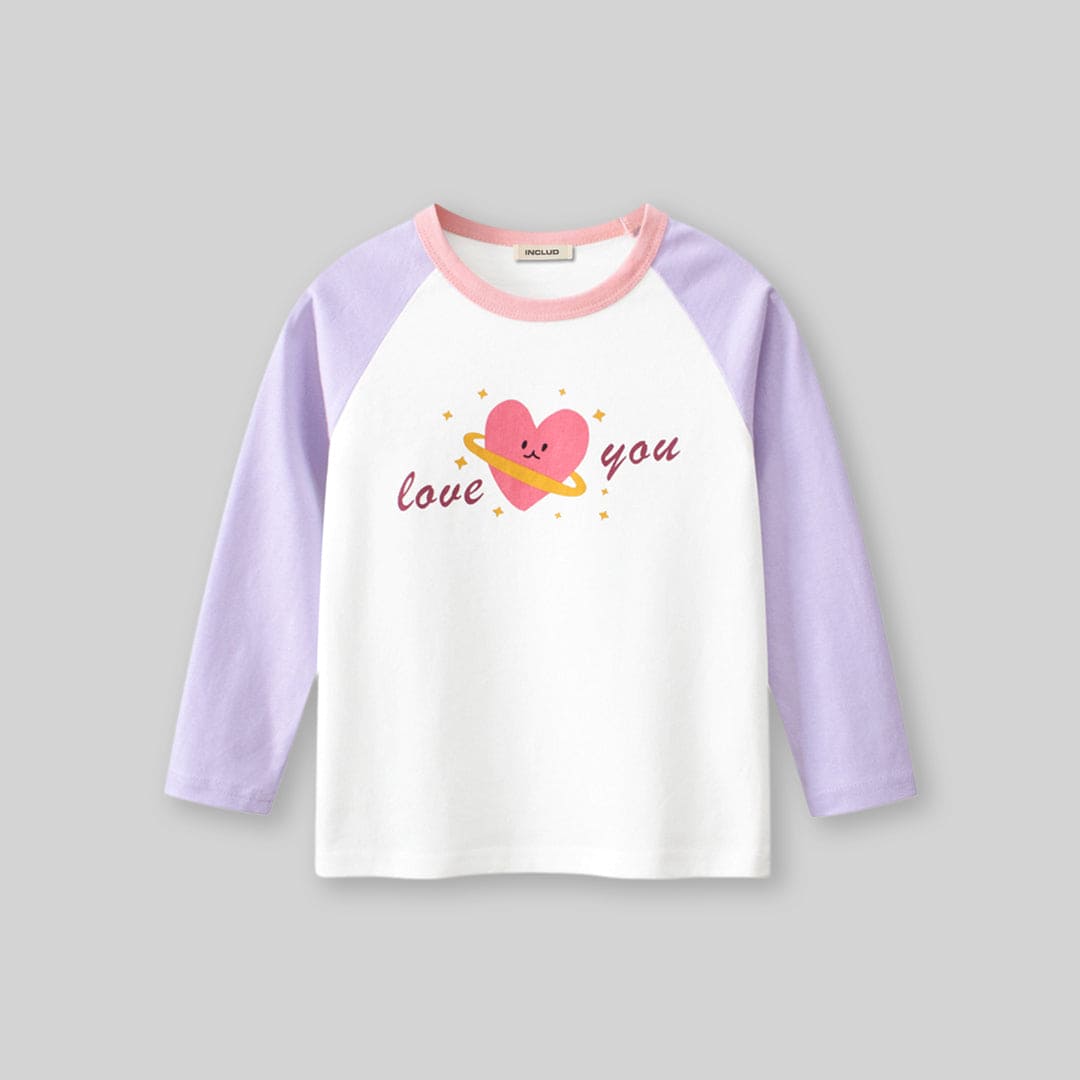 Girls Printed Raglan Sleeves T-shirt Tshirts   