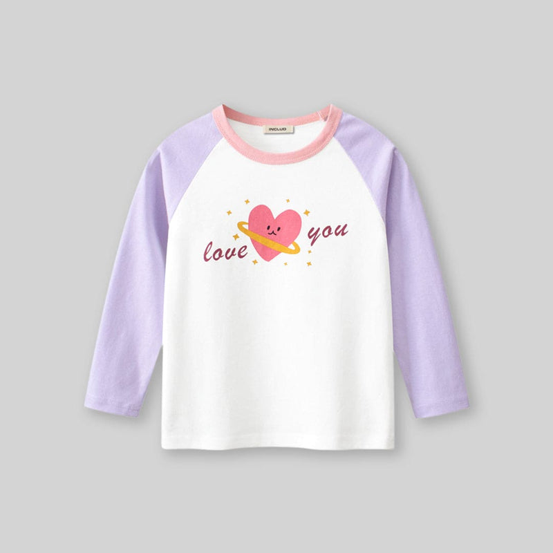 Girls Printed Raglan Sleeves T-shirt Tshirts   