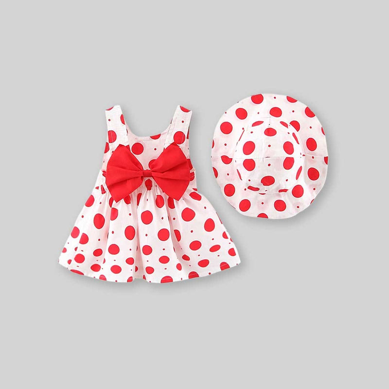 Girls Polka Dot Printed Casual Dress with Hat Casual Dresses   