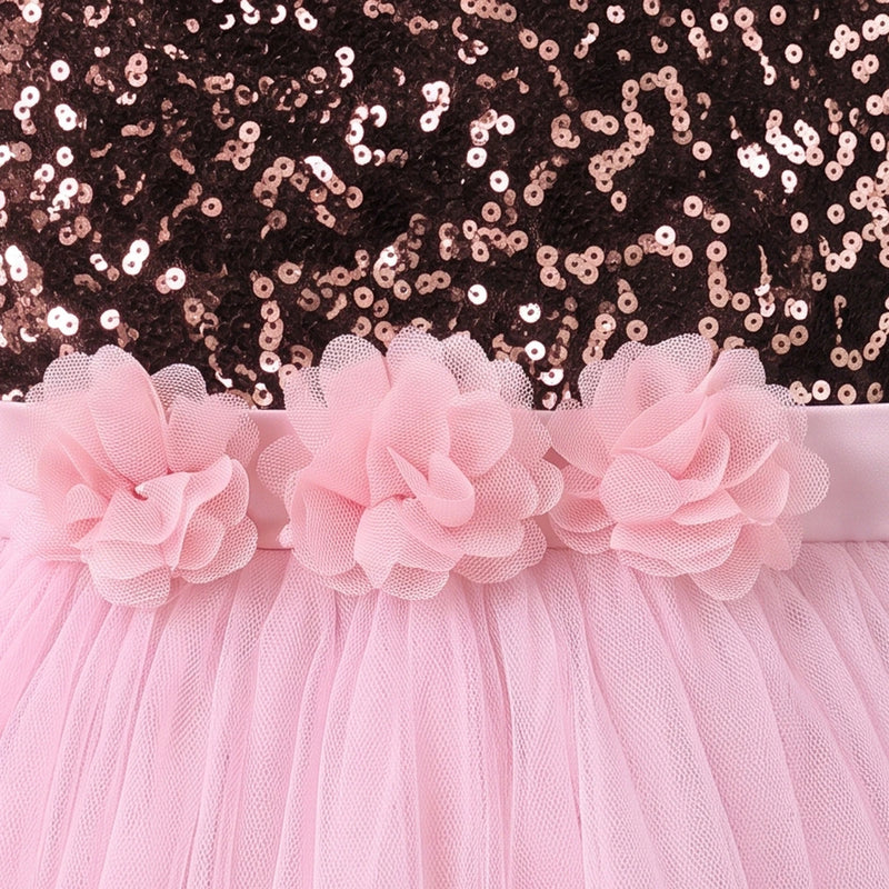 Girls Light Pink Sequins Embellished Party Gown Party Dresses