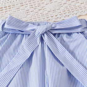 Girls Light Blue Stripes Sleeveless Crop Top With Pants Co-ord Sets Sets
