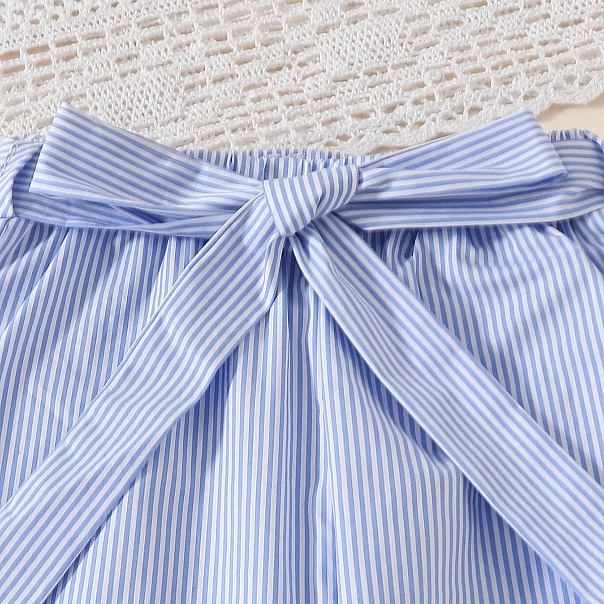 Girls Light Blue Stripes Sleeveless Crop Top With Pants Co-ord Sets Sets