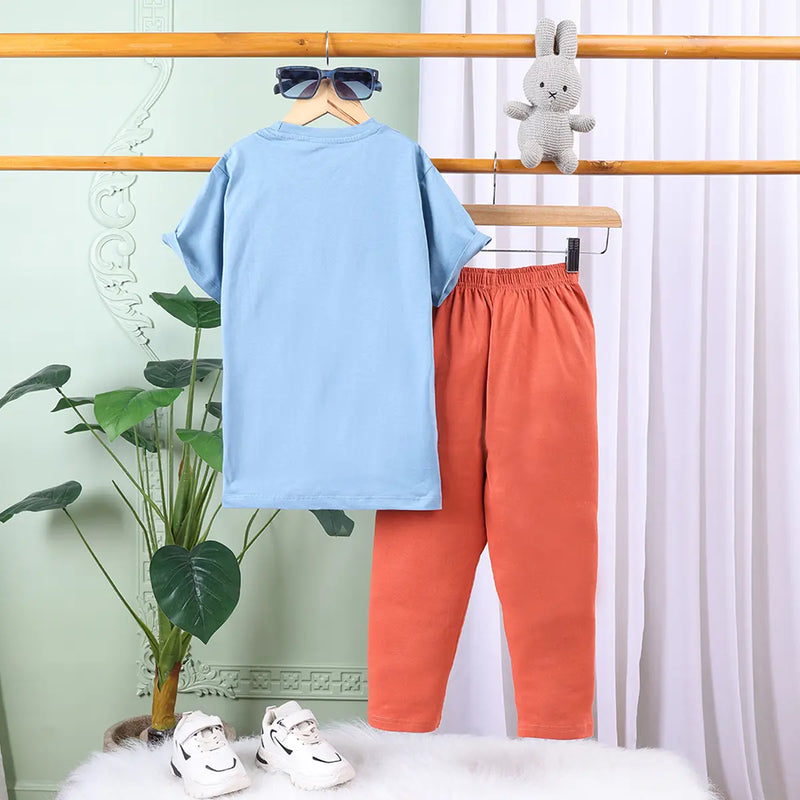Boys Blue Graphics Print T-Shirt With Elasticated Pants Sets Sets