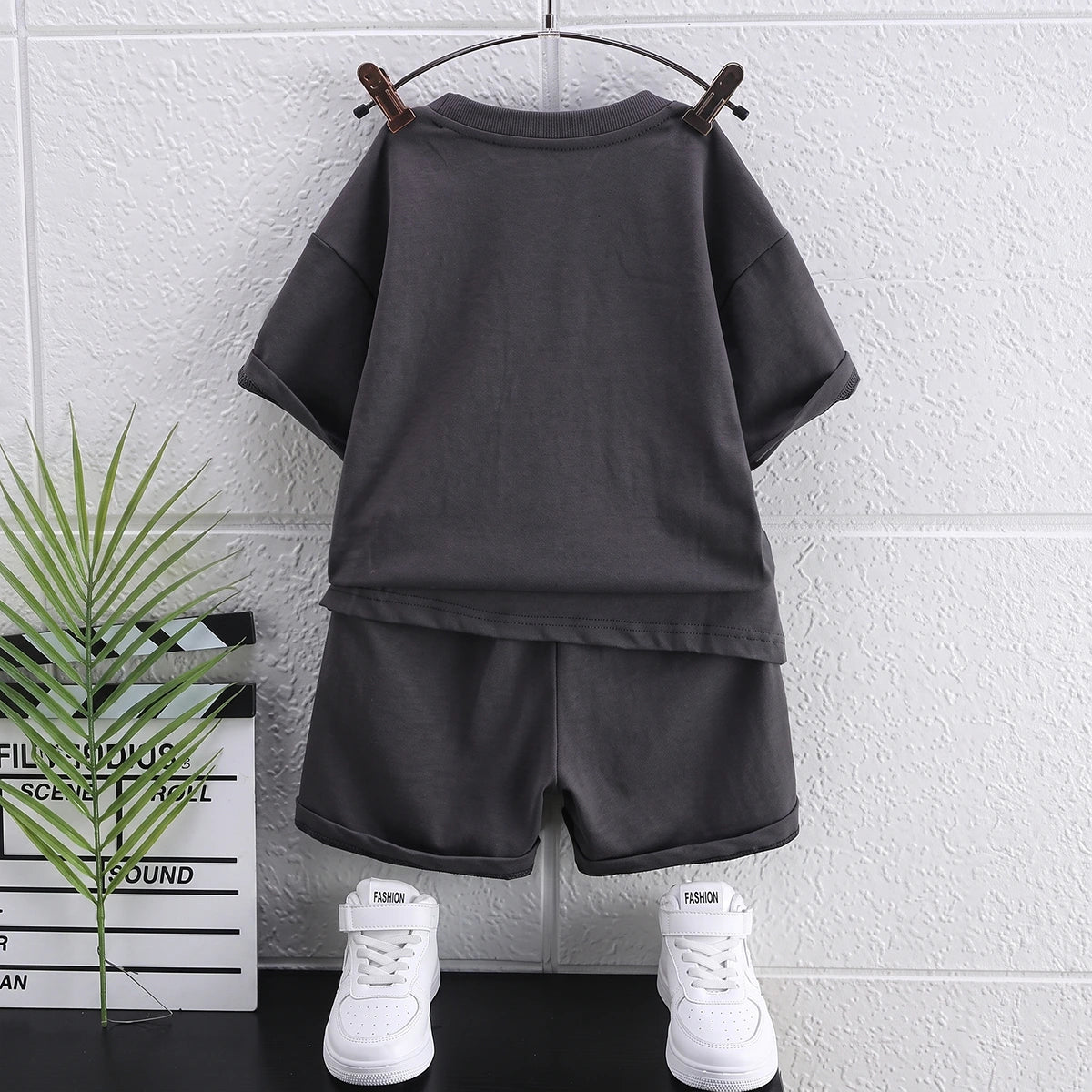 Boys Grey Numeric Print Short Sleeve T-Shirt With Shorts Sets 2 pc. Sets
