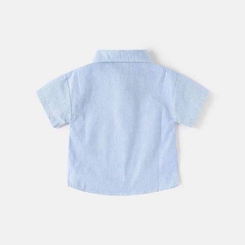 Boys Light Blue Striped Casual Shirt with Shark Embroidery Shirts