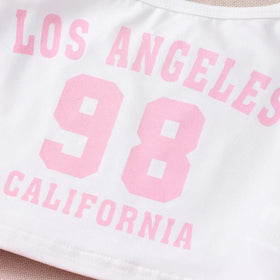 Girls Pink Crop Top & Camisole With Printed Shorts Set Sets