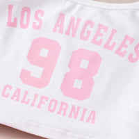 Girls Pink Crop Top & Camisole With Printed Shorts Set Sets