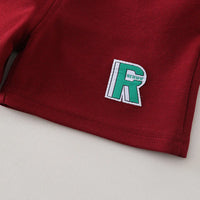 Boys Maroon Typographic Printed Raglan Sleeve Polo T-Shirt With Shorts Sets 2 pc. Sets